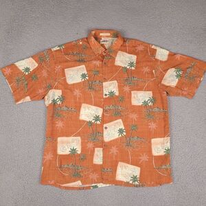 Campia Moda Shirt Mens XXL Orange Floral Hawaiian Short Sleeve Pocket Camp Beach